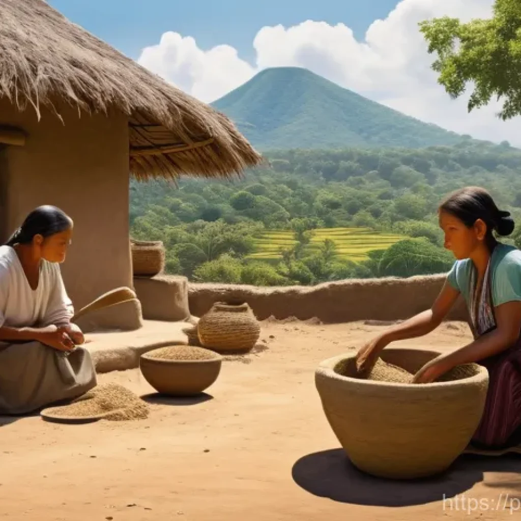 엘살바도르에서 역사적 기념물 방문 - **Prompt 1: Ancient Mayan Daily Life in Joya de Cerén**
    A highly detailed, realistic illustratio...