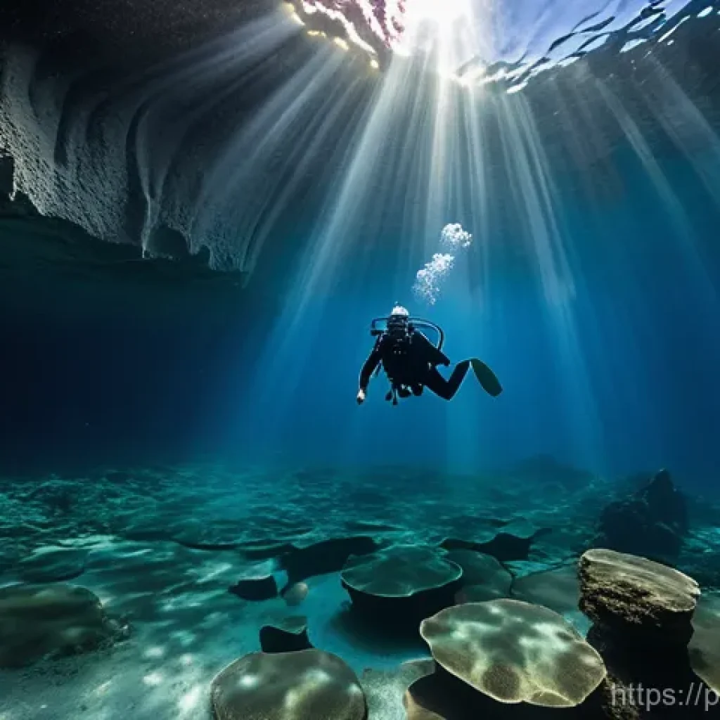 엘살바도르에서 스쿠버다이빙 가능한 지역 - **Prompt for Lago Ilopango:**
    "A captivating underwater scene in Lago Ilopango, El Salvador, dep...