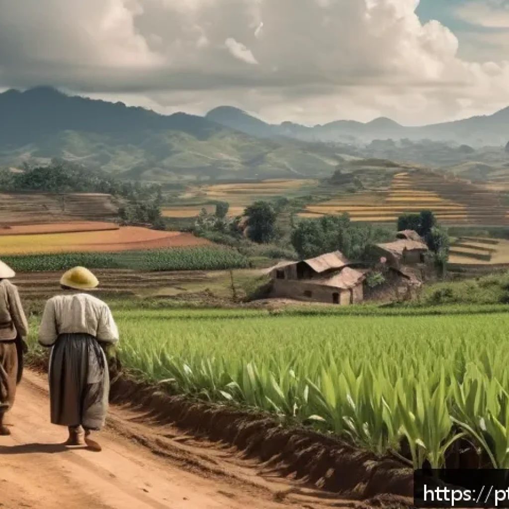 엘살바도르에서 유명한 사건 및 역사적 인물 - A detailed rural scene from early 20th century Latin America, showing a vast latifundium with a few ...
