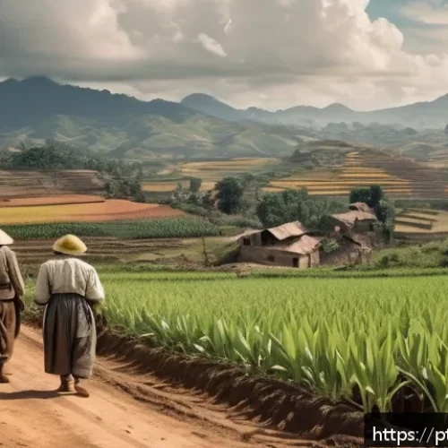 Home 17 엘살바도르에서 유명한 사건 및 역사적 인물 - A detailed rural scene from early 20th century Latin America, showing a vast latifundium with a few ...