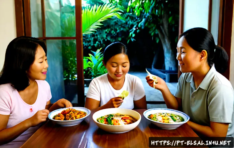 엘살바도르에서 살아가는 한인들의 이야기 - Photorealistic documentary-style scene of a Korean Salvadoran family sharing a warm homemade meal in...